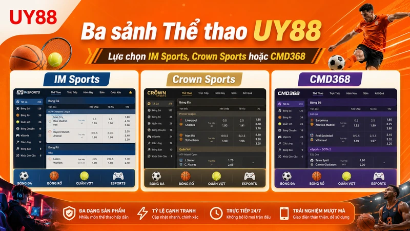 Ba sảnh Thể thao UY88 gồm IM Sports, Crown Sports và CMD368
