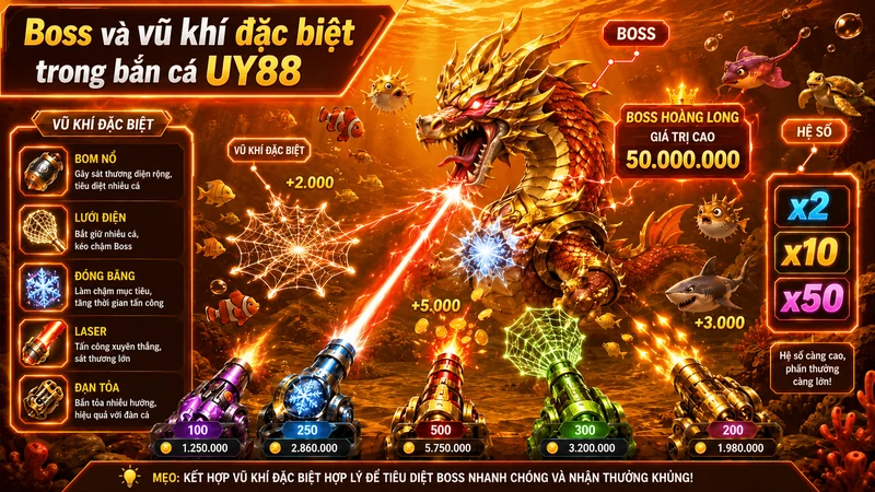 Boss và các loại vũ khí đặc biệt trong game bắn cá UY88