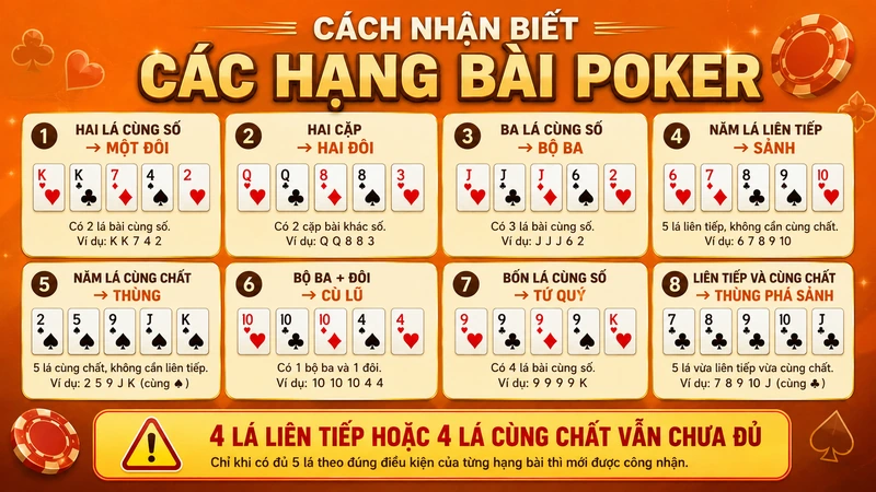 Cách nhận biết một đôi sảnh thùng cù lũ và tứ quý trong Poker