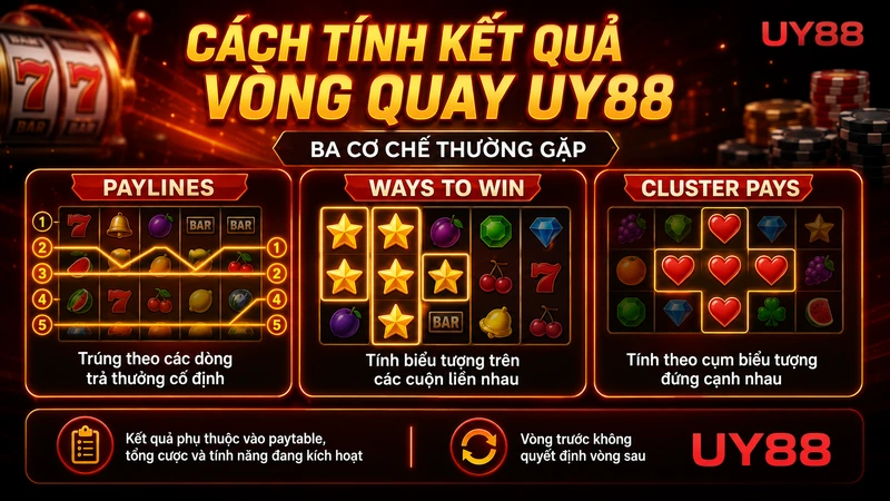Ba cách tính kết quả Paylines Ways to Win và Cluster Pays