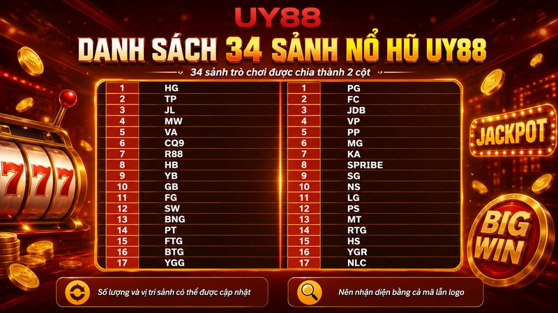 Danh sách 34 sảnh Nổ hũ UY88
