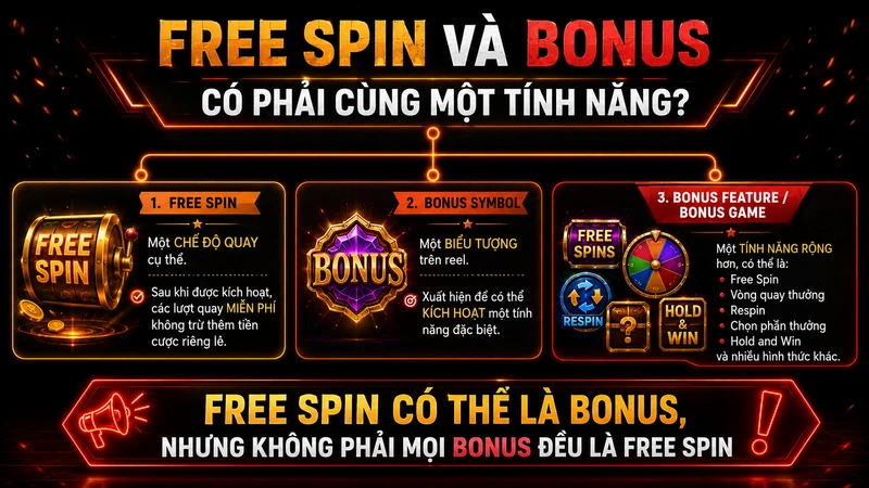 Phân biệt Free Spin Bonus Symbol và Bonus Feature trong game nổ hũ