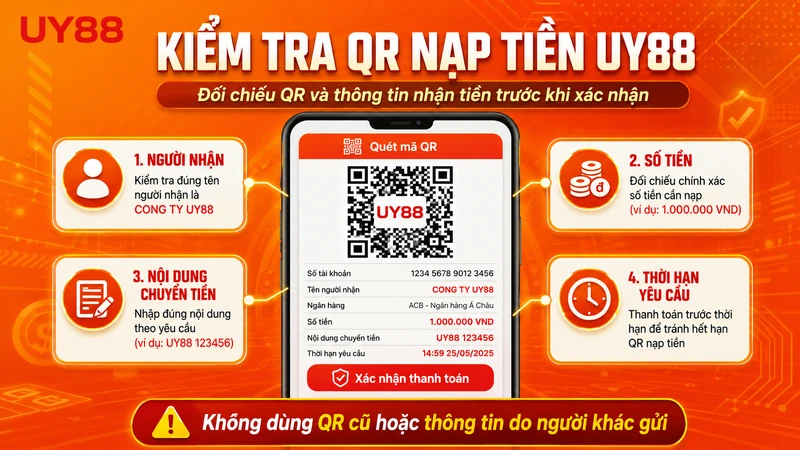 Kiểm tra QR và thông tin nhận tiền trước khi nạp UY88