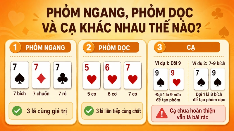 Phân biệt phỏm ngang phỏm dọc cạ và bài rác trong Tá Lả