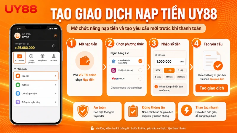 Cách tạo yêu cầu nạp tiền UY88