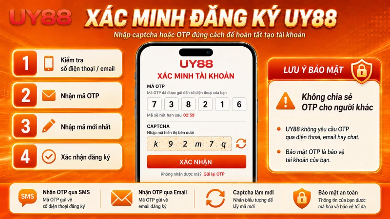Cách nhập mã OTP xác minh đăng ký UY88